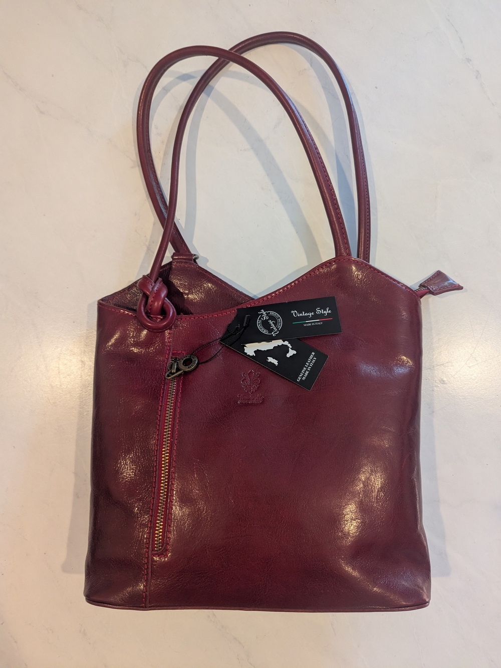 Vera Pelle Burgundy Leather Shoulder Bag
